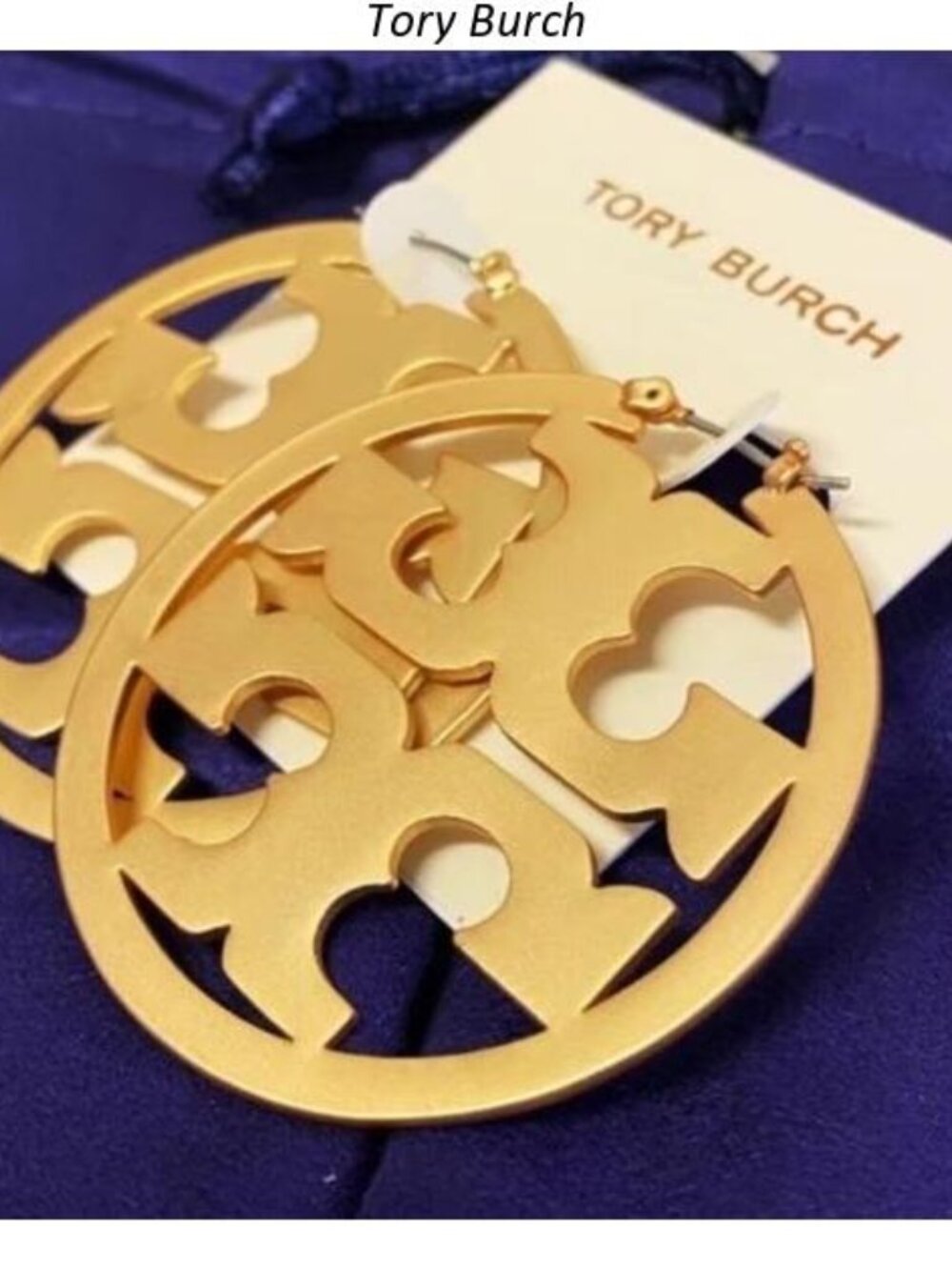 Tory Burch Matte Gold Double-T Logo Hoop Earrings